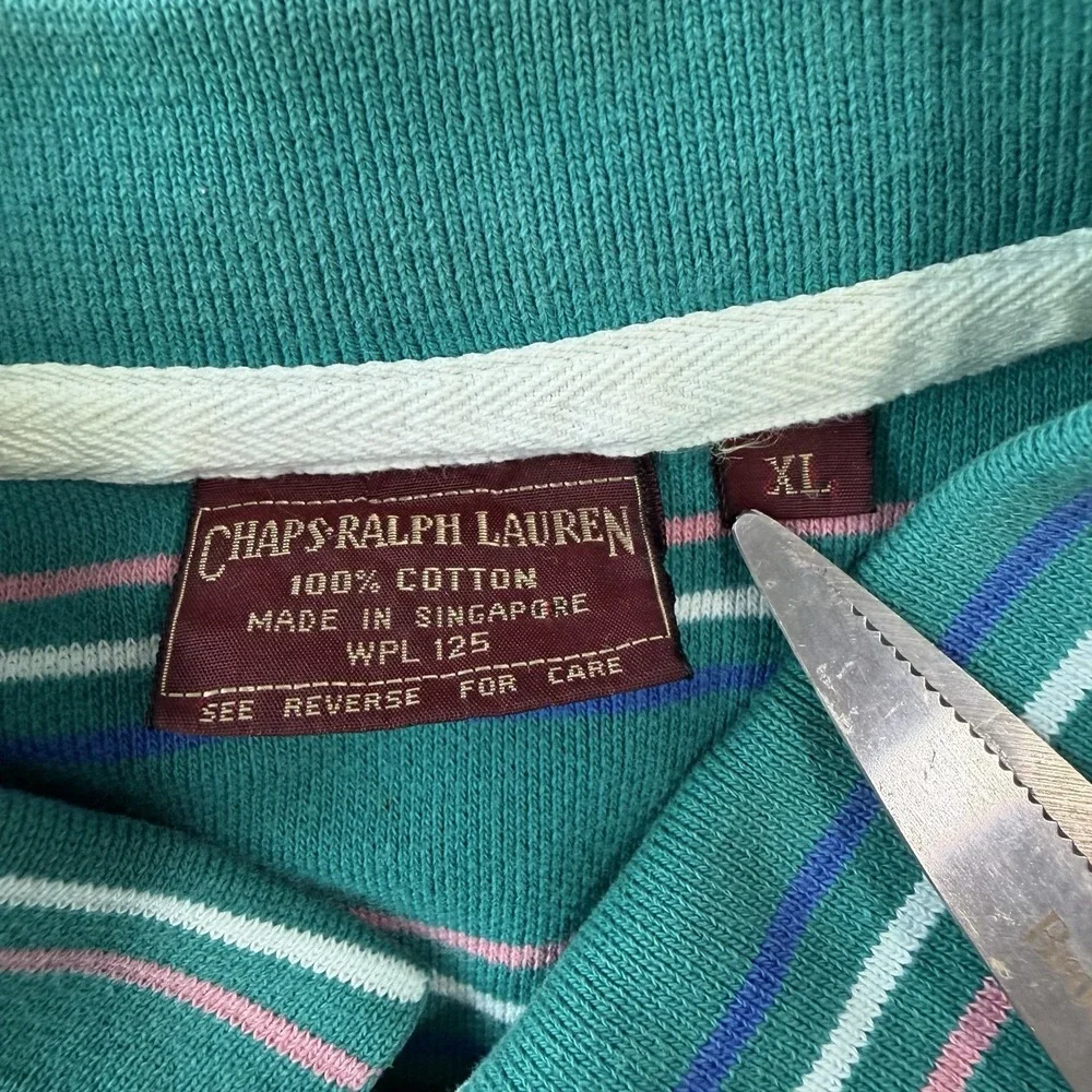 Vintage 90's Chaps Ralph Lauren Teal Stripped Men's Polo Size‎ XL
